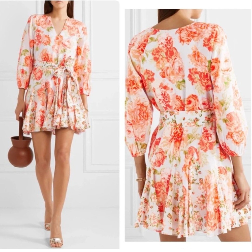 Alice + Olivia PALI Floral Mini Dress Cotton V-Neck Mix Print Size 2